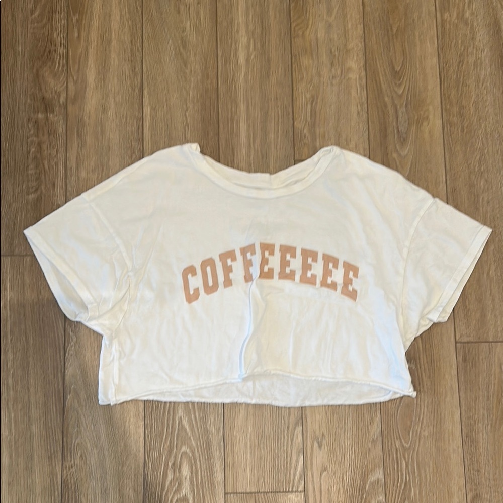 Aerie Offline White Cropped Tee with Coffee Print